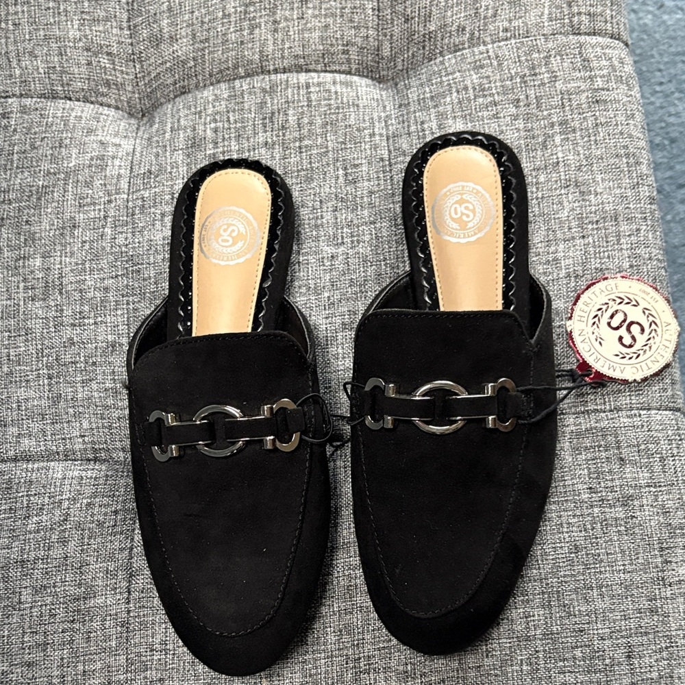 SO Black Suede Loafers with Metal Detail